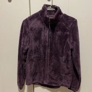 Purple, fuzzy North Face full zip jacket.  Size small